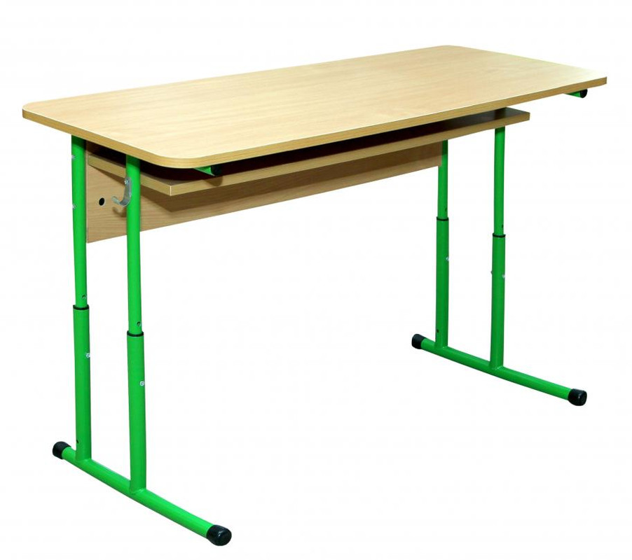 Стіл учнівський 2-місний з полицею, ростові групи 4-7, АНШАР ГРУП (26159), 1300х500х640-820 мм., каркас - кругла труба, стільниця з заокругленими кутами